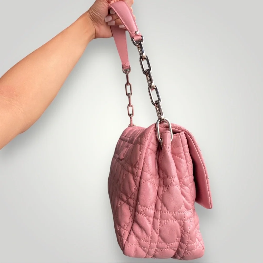 Christian Dior Pink Lambskin Leather Cannage Flap Bag - Picture 5 of 16